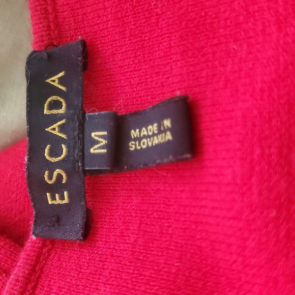 Escada Double Gold Zip Front Peplum Perforated Bodice Chevron Knit Sweater - Picture 15 of 15